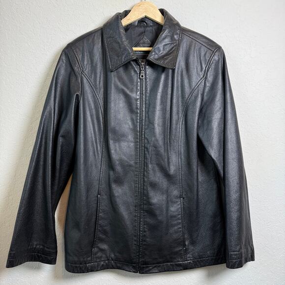 Women's Outbrook Black Leather Zip Front Jacket Size M - Picture 1 of 9